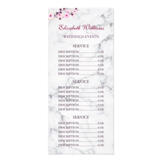 Tjänstpris för Rosa av Grått Marble Blommar Reklamkort (Framsidan)