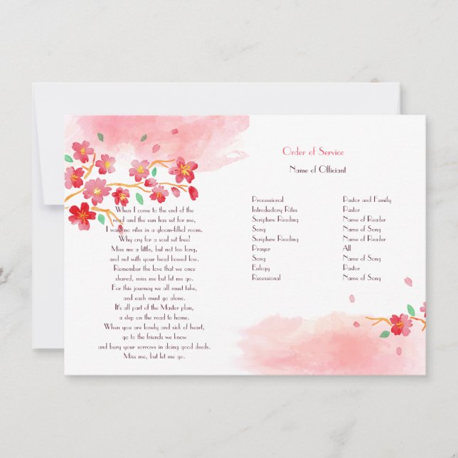 Tjänstprogrammet för Grenar Memorial Service för C Inbjudningar (Framsida)