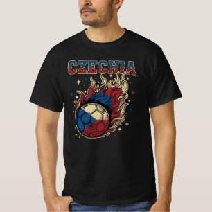 Tjeckien Fotboll Flammande Boll Retro Fotboll Fan T Shirt