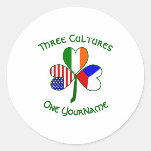 Tjeckien Irland Usa Shamrock Flag Personlig T-Shir Runt Klistermärke
