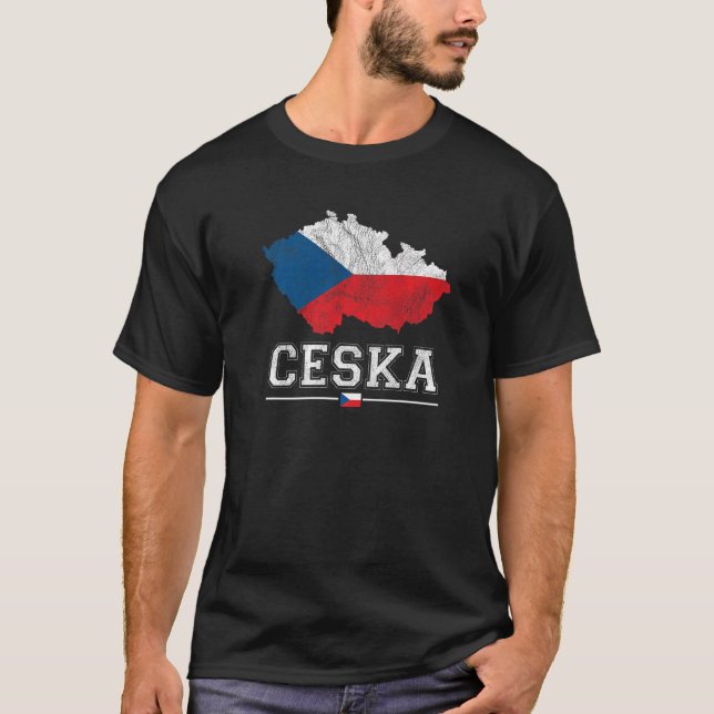 Tjeckien Karta och Flagga Souvenir Distress C T Shirt (Framsida)
