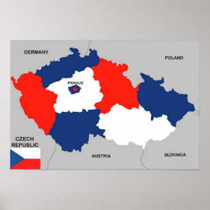 Tjeckien, land, politiska karta flagga poster