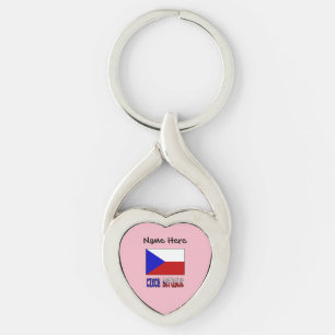 Tjeckien och Tjeckisk Flagga Personlig Twisted Heart Silverfärgad Nyckelring