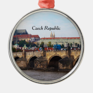 Tjeckien-Prags slott och Charles Bridge Julgransprydnad Metall
