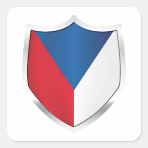 Tjeckien Silver Shield Flagga Fyrkantigt Klistermärke