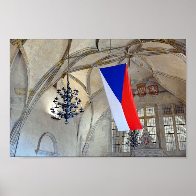 Tjeckiens Flagga i Prags slott Poster (Framsidan)