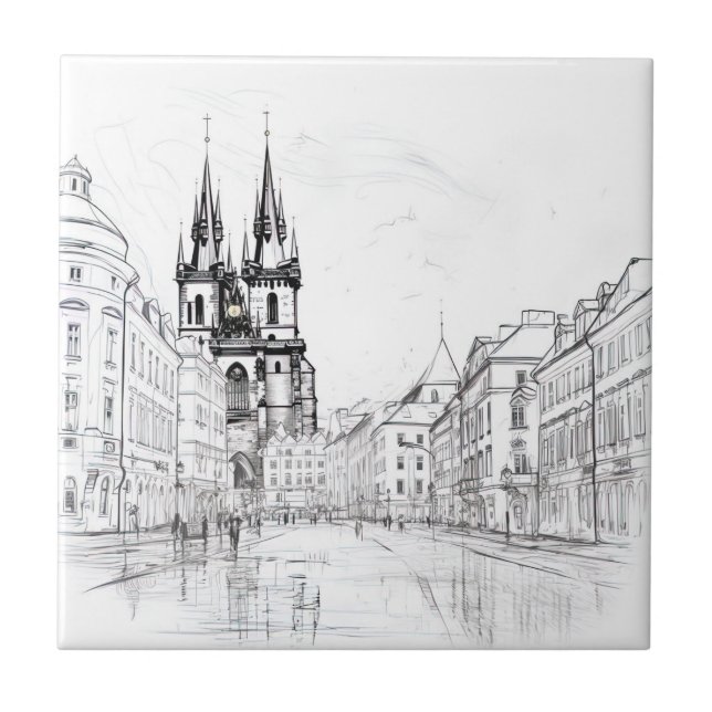 Tjeckiens huvudstads tidslösa charm kakelplatta (Framsidan)
