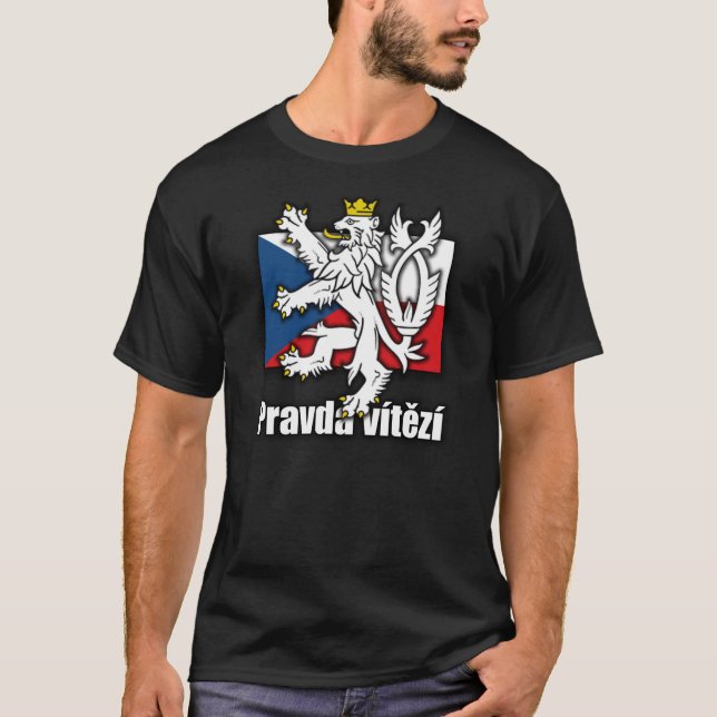 Tjeckisk lejon vapensköldflagga t shirt (Framsida)