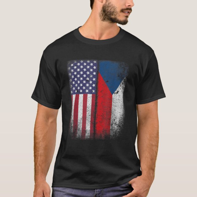 Tjeckiska amerikanska Flagga T shirt Czech Republi (Framsida)