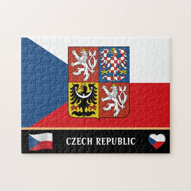 Tjeckiska Flagga & Czechia land / Tjeckiska republ Pussel (Horisontell)