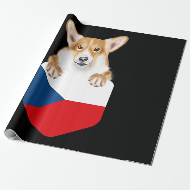 Tjeckiska Flagga Pembroke Welsh Corgi Hund in Pock Presentpapper (Utrullad)