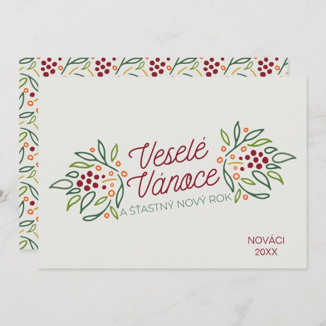Tjeckiska God Jul & Gott Nytt År Julkort (Fram/baksida)