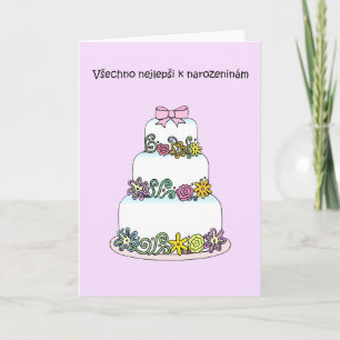 Tjeckiska Grattis på födelsedagen-Snyggten Cake Kort