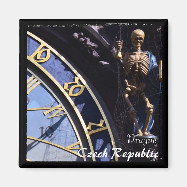Tjeckiska, Prag, klocka + Skeleton (magnet) Magnet (Framsidan)