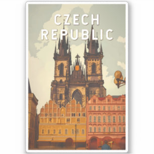 Tjeckiska republiken Illustration Resa Konst Vinta Klistermärken