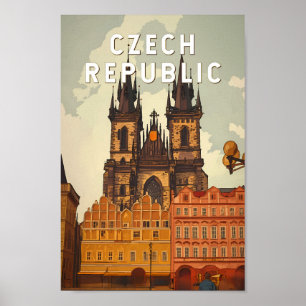 Tjeckiska republiken Illustration Resa Konst Vinta Poster