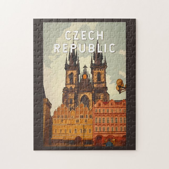 Tjeckiska republiken Illustration Resa Konst Vinta Pussel (Vertikal)