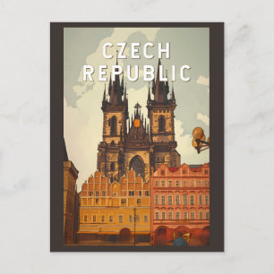 Tjeckiska republiken Illustration Travel Art Vinta Vykort