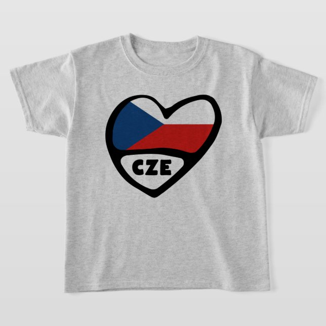 Tjeckiska republiken Land Code Flagga Heart, CZE T Shirt (Laydown)