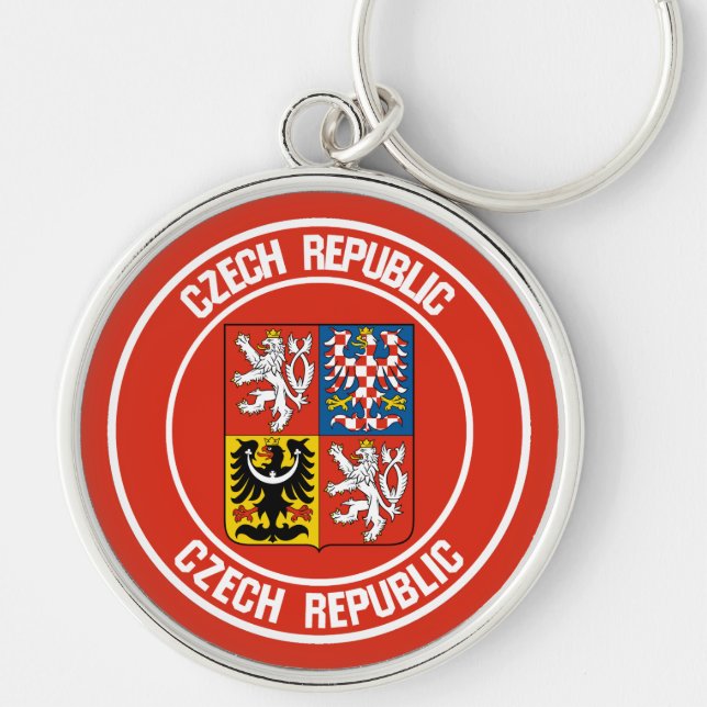Tjeckiska republiken Round Emblem Rund Silverfärgad Nyckelring (Framsidan)