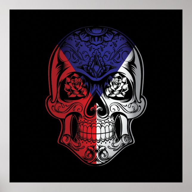 Tjeckiska republiken Skull och Ro Flagga Poster (Framsidan)