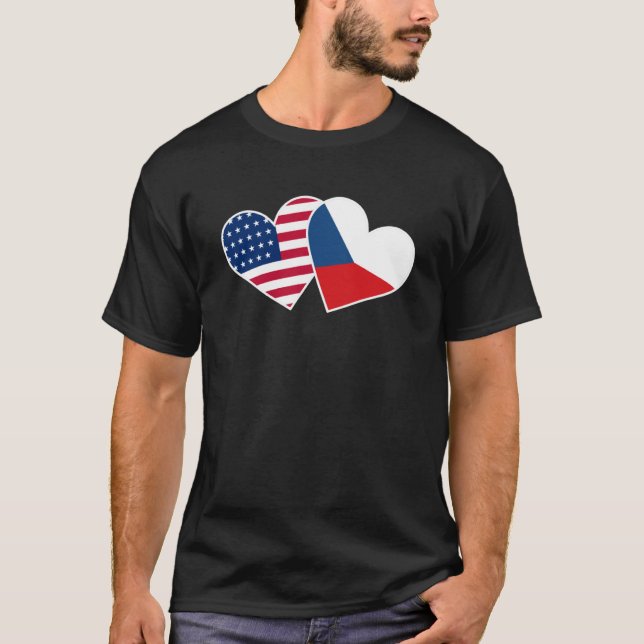 Tjeckiska republiken USA flagga Heart Czech Americ T Shirt (Framsida)