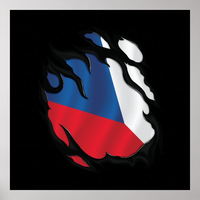 Tjeckiska Republikens sönderslitna flagga Poster (Framsidan)