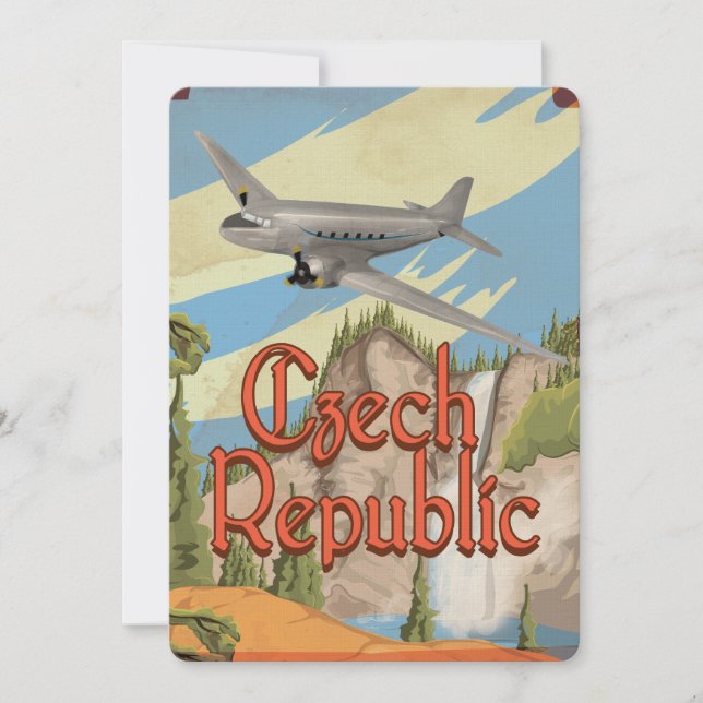Tjeckiska Republikens Vintage Resa Affisch Inbjudningar (Framsida)