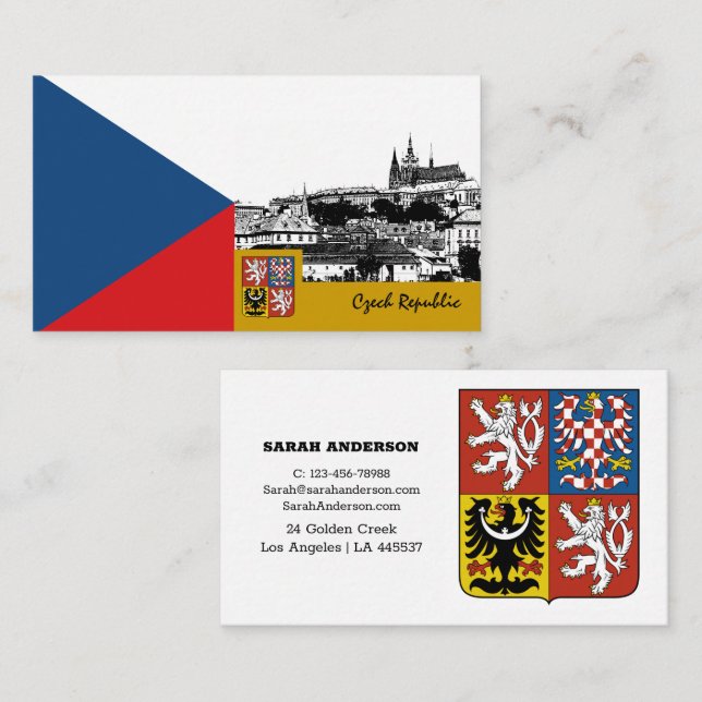 Tjeckiskt Affärskort, modernt tjeckiskt/pragiskt Visitkort (Fram/baksida)