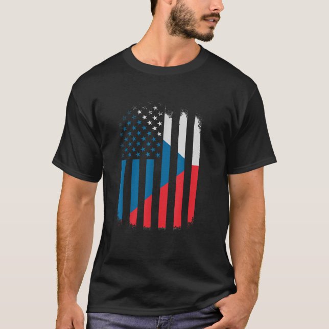 Tjeckoslovakien och Amerika-Flagga Tjeckiska ameri T Shirt (Framsida)