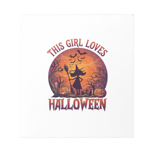 Tjej älskar Halloween-häxa pumpor fladdermöss_1 Anteckningsblock (Framsida)