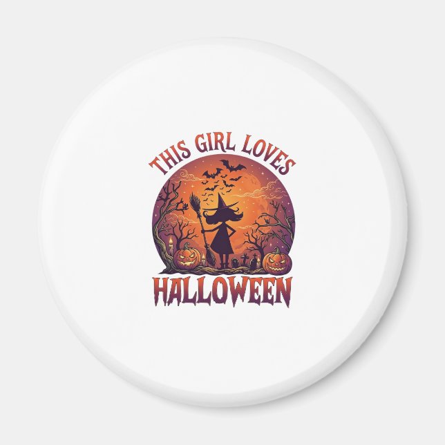 Tjej älskar Halloween-häxa pumpor fladdermöss_1 Magnet (Framsidan)