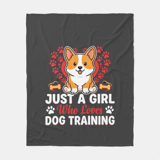 Tjej Älskar Hundträning Corgi Fleecefilt (Framsidan)