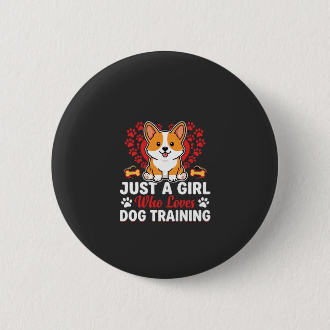 Tjej Älskar Hundträning Corgi Knapp (Framsida)