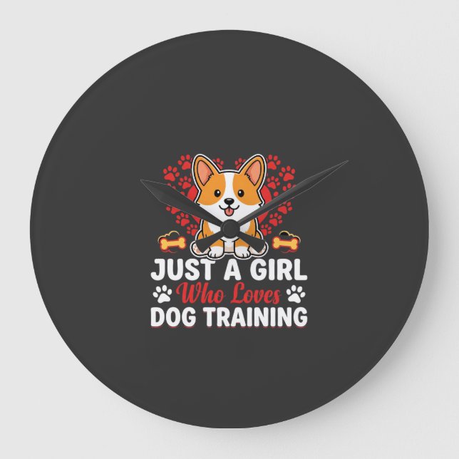 Tjej Älskar Hundträning Corgi Stor Klocka (Framsida)