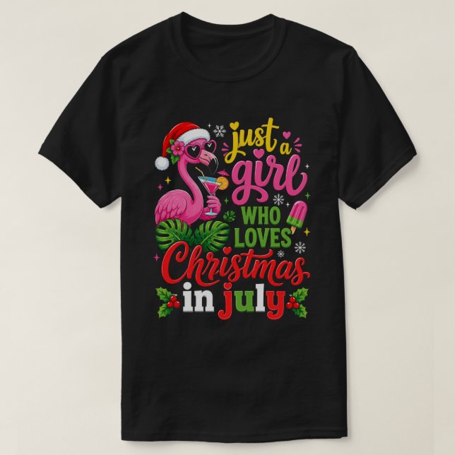 Tjej älskar jul i juli flamingo t shirt (Design framsida)