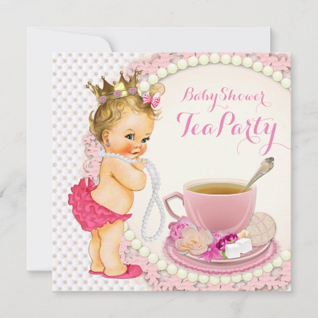 Tjej Baby Shower Tekvart Inbjudningar (Framsida)