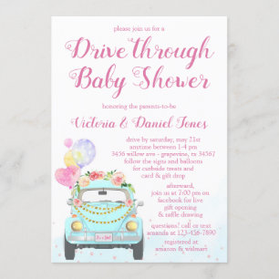 Tjej Bil Drive Through Baby Shower Inbjudningar