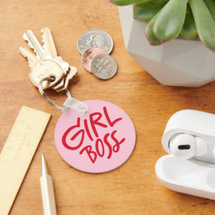 Tjej Boss Fet Typografi Röd & Rosa Feminint Nyckelring