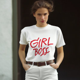 Tjej Boss Röd Fet Typografi Feminint Pijig T Shirt