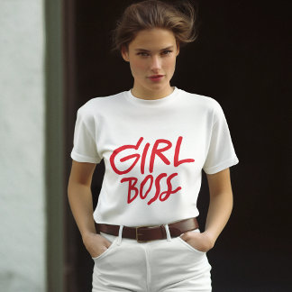 Tjej Boss Röd Fet Typografi Feminint Pijig T Shirt