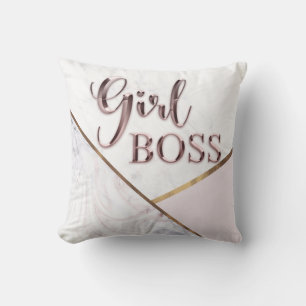 Tjej Boss Rosa Krom Marmor Trendig Modern Chic Kudde