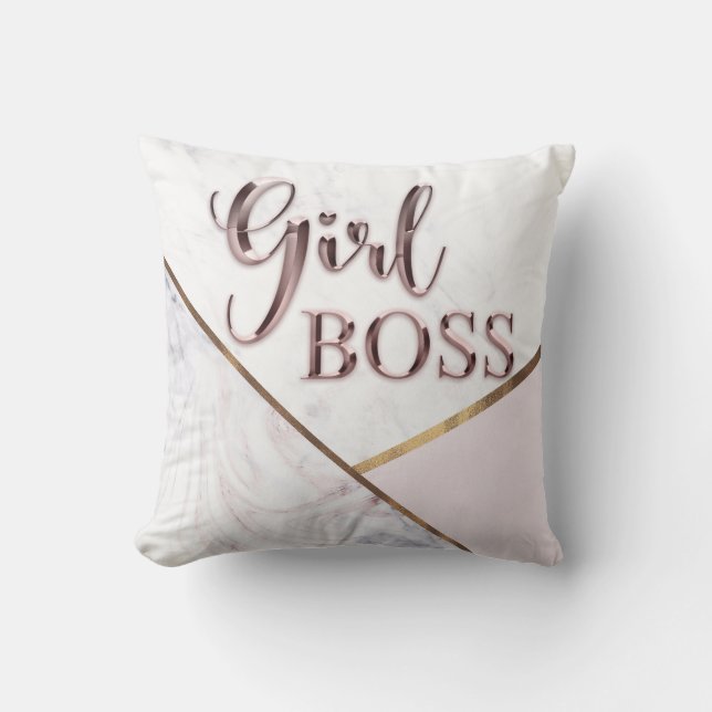 Tjej Boss Rosa Krom Marmor Trendig Modern Chic Kudde (Framsida)