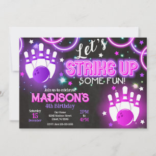 Tjej Bowling Inbjudan Glöd Neon Födelsedagsfest