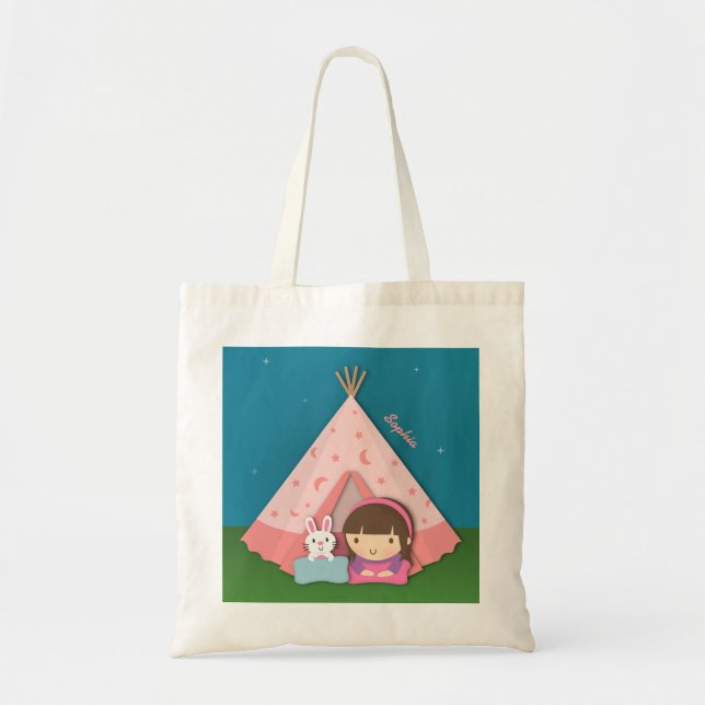 Tjej Camping Teepee Tält Kanin Tygkasse (Framsidan)