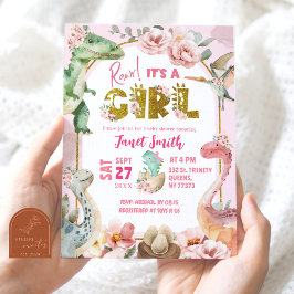 Tjej Dinosaur Rosa Jurassic Baby Shower Inbjudningar