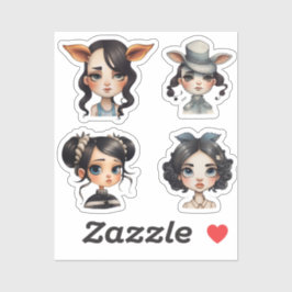 Tjej Djurfantast Klistermärken