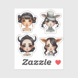 Tjej Djurfantast Klistermärken