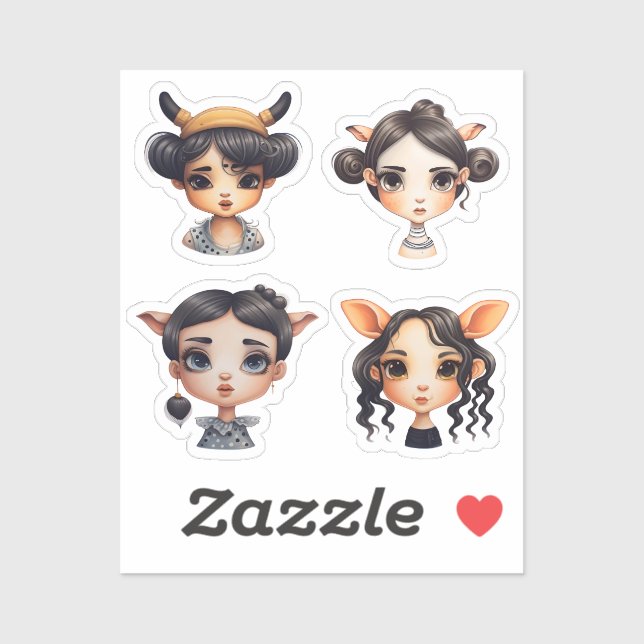 Tjej Djurfantast Klistermärken (Ark)