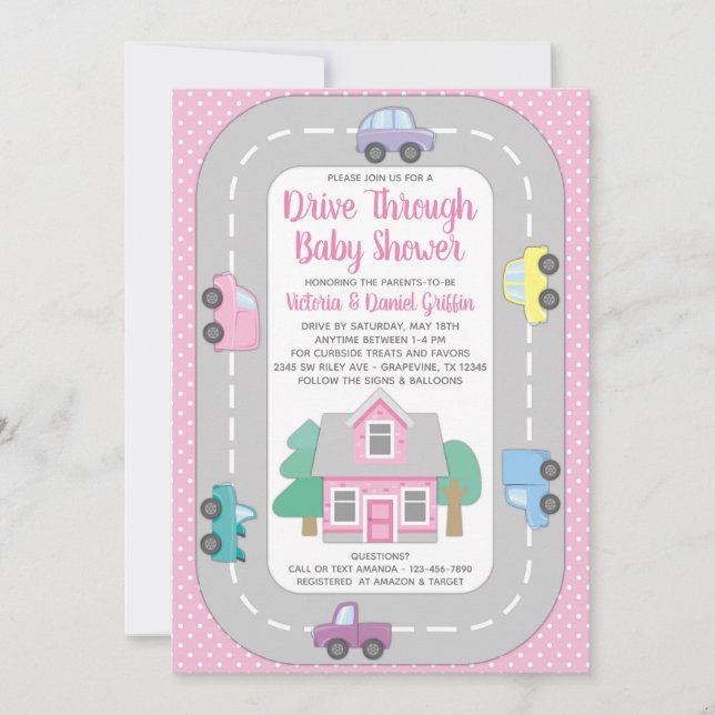 Tjej Drive Through Baby Shower Inbjudningar (Framsida)